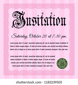 Pink Formal invitation. With complex linear background. Perfect design. Detailed. 