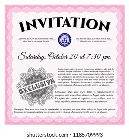 Pink Formal invitation. With complex linear background. Excellent design. Vector illustration. 