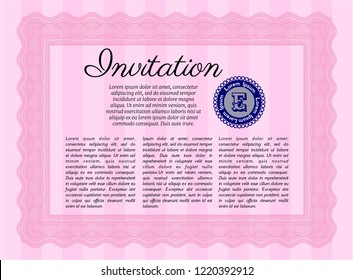 Pink Formal invitation. With complex linear background. Detailed. Perfect design. 