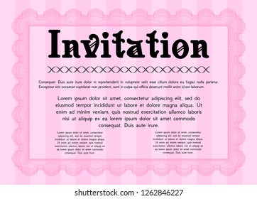 Pink Formal invitation. With complex linear background. Customizable, Easy to edit and change colors. Elegant design. 