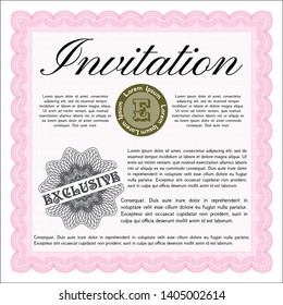 Pink Formal invitation. With complex linear background. Vector illustration. Retro design. 