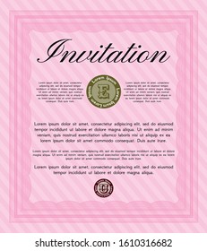 Pink Formal invitation. With complex linear background. Perfect design. Detailed. 
