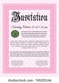 Pink Formal invitation. With complex linear background. Good design. Detailed. 