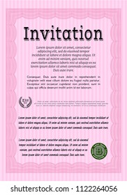 Pink Formal invitation. Cordial design. Vector illustration. With complex background. 