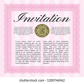 Pink Formal invitation. Cordial design. Customizable, Easy to edit and change colors. With guilloche pattern and background. 