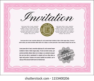 Pink Formal invitation. Customizable, Easy to edit and change colors. With guilloche pattern and background. Excellent design. 
