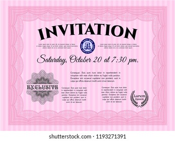 Pink Formal invitation. Customizable, Easy to edit and change colors. With complex background. Modern design. 