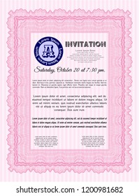 Pink Formal invitation. Customizable, Easy to edit and change colors. Easy to print. Retro design. 