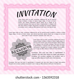Pink Formal invitation. Customizable, Easy to edit and change colors. With great quality guilloche pattern. Money design. 