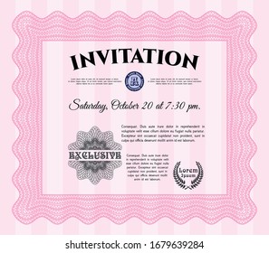 Pink Formal invitation. Customizable, Easy to edit and change colors. With background. Nice design. 