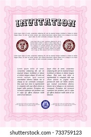 Pink Formal invitation. Customizable, Easy to edit and change colors. With complex linear background. Good design. 