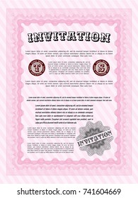 Pink Formal invitation. Detailed. With background. Money design. 