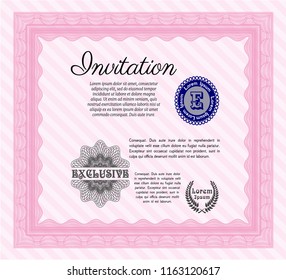 Pink Formal invitation. Detailed. Complex background. Retro design. 