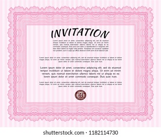 Pink Formal invitation. Detailed. With complex linear background. Artistry design. 
