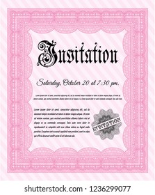Pink Formal invitation. Detailed. With complex background. Money design. 
