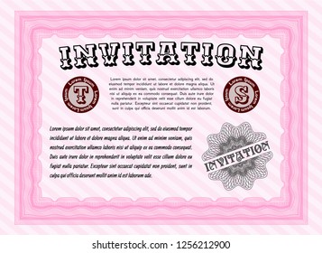 Pink Formal invitation. Detailed. Complex background. Beauty design. 