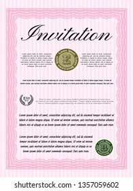 Pink Formal invitation. Detailed. Complex background. Sophisticated design. 