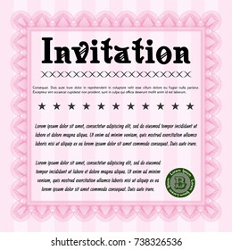 Pink Formal invitation. Detailed. With complex background. Money style design. 