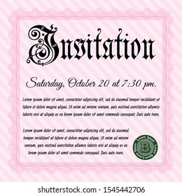 Pink Formal invitation. Detailed. With guilloche pattern. Lovely design. 