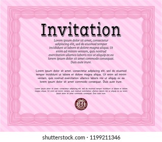 Pink Formal invitation. Detailed. With linear background. Elegant design. 