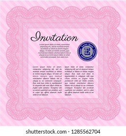 Pink Formal invitation. Detailed. With linear background. Perfect design. 