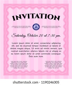 Pink Formal invitation. Easy to print. Retro design. Vector illustration. 