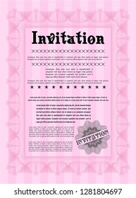 Pink Formal invitation. Easy to print. Vector illustration. Beauty design. 