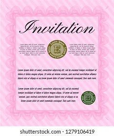 Pink Formal invitation. Elegant design. Customizable, Easy to edit and change colors. With great quality guilloche pattern. 