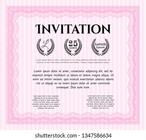 Pink Formal invitation. Elegant design. With linear background. Vector illustration. 