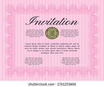 Pink Formal invitation. Elegant design. Easy to print. Detailed. 
