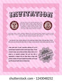 Pink Formal invitation. Excellent design. With guilloche pattern and background. Customizable, Easy to edit and change colors. 