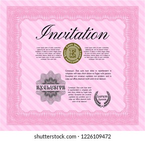 Pink Formal invitation. With great quality guilloche pattern. Money style design. Customizable, Easy to edit and change colors. 