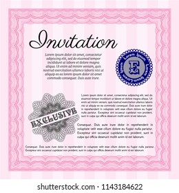 Pink Formal invitation. With guilloche pattern and background. Detailed. Money Pattern design. 