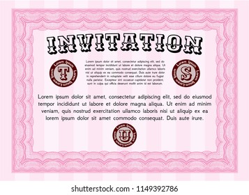 Pink Formal invitation. With guilloche pattern and background. Beauty design. Vector illustration. 