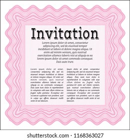 Pink Formal invitation. With guilloche pattern and background. Customizable, Easy to edit and change colors. Artistry design. 