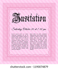 Pink Formal invitation. With guilloche pattern and background. Money Pattern design. Customizable, Easy to edit and change colors. 