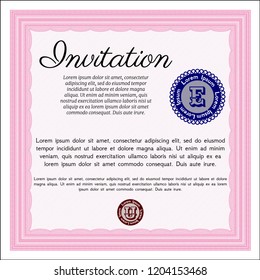 Pink Formal invitation. With guilloche pattern. Retro design. Customizable, Easy to edit and change colors. 