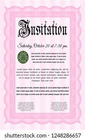 Pink Formal invitation. With guilloche pattern. Money Pattern. Customizable, Easy to edit and change colors. 