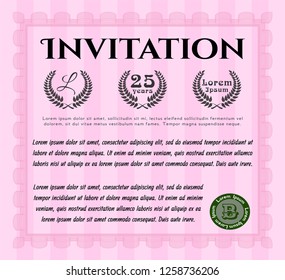 Pink Formal invitation. With guilloche pattern. Detailed. Nice design. 