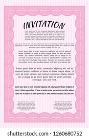 Pink Formal invitation. With guilloche pattern. Money Pattern design. Detailed. 