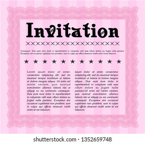 Pink Formal invitation. With guilloche pattern. Vector illustration. Beauty design. 