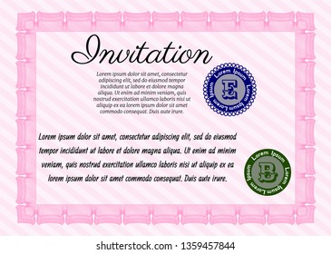Pink Formal invitation. With guilloche pattern. Vector illustration. Money Pattern. 