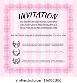 Pink Formal invitation. With guilloche pattern. Nice design. Vector illustration. 