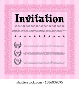 Pink Formal invitation. With guilloche pattern. Sophisticated design. Customizable, Easy to edit and change colors. 