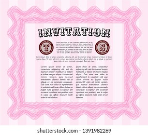 Pink Formal invitation. With guilloche pattern. Sophisticated design. Detailed. 