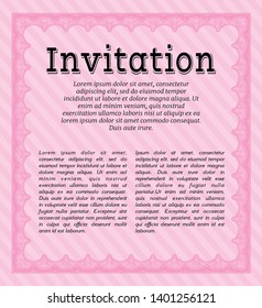 Pink Formal invitation. With guilloche pattern. Modern design. Customizable, Easy to edit and change colors. 