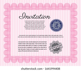 Pink Formal invitation. With guilloche pattern and background. Detailed. Elegant design. 