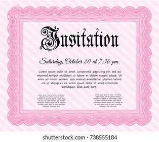 Pink Formal invitation. With guilloche pattern. Retro design. Detailed. 