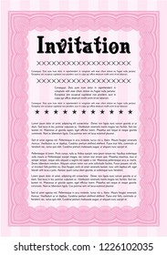 Pink Formal invitation. With linear background. Money design. Detailed. 
