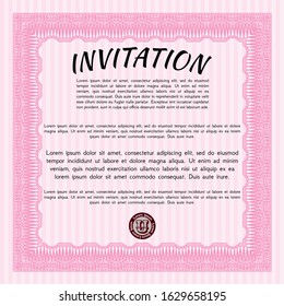 Pink Formal invitation. With linear background. Sophisticated design. Vector illustration. 
